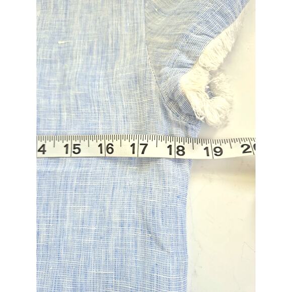 French Curve Linen Dress Sz S Lt Blue Short Sleeve Fringe Coastal Cowgirl Boho - Picture 6 of 8
